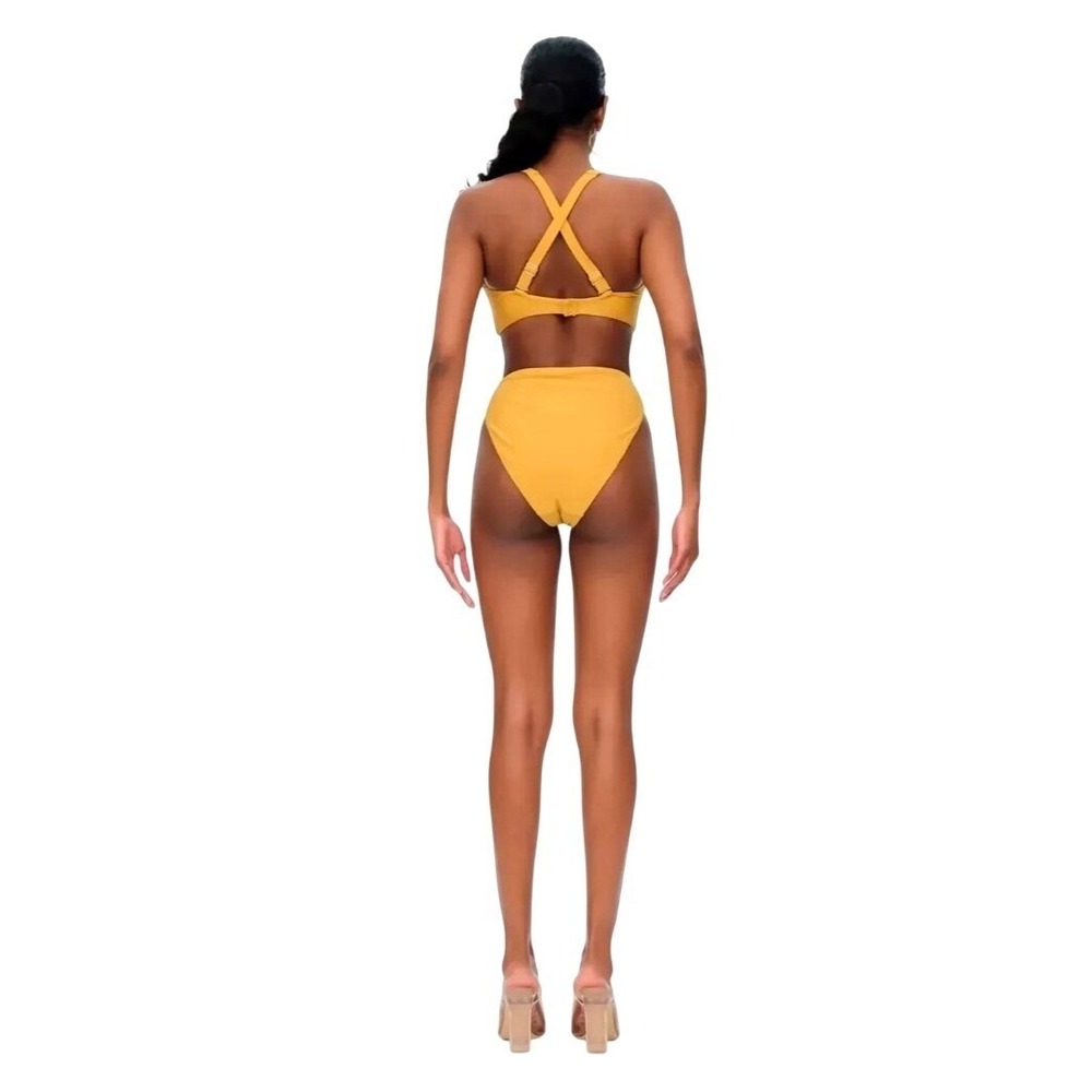 Andrea Iyamah Kasa Bikini Set Sand Yellow Underwire Top M High Waist Bottom M - Picture 11 of 13